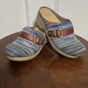 🔥 Dansko Jute Professional Woven Striped Fabric Open Back Buckle Clogs Sz 36